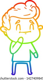 dibujo de una línea de gradiente de arco iris de un hombre de caricatura feliz