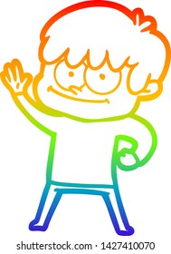 dibujo de una línea de gradiente de arco iris de un hombre de caricatura feliz