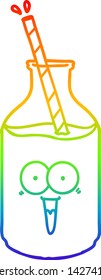 rainbow gradient line drawing of a happy carton milk bottle with straw