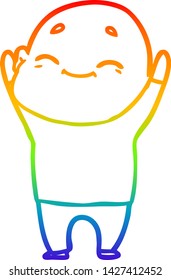 rainbow gradient line drawing of a happy cartoon bald man