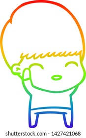 dibujo de una línea de gradiente de arco iris de un niño de caricatura feliz