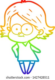 desenho de linha de gradiente do arco-íris de uma menina de desenhos animados feliz