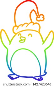 rainbow gradient line drawing of a happy christmas penguin