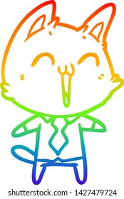 rainbow gradient line drawing of a happy cartoon cat