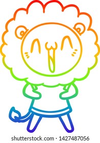 dibujo de una línea de gradiente de arco iris de un feliz león de caricatura