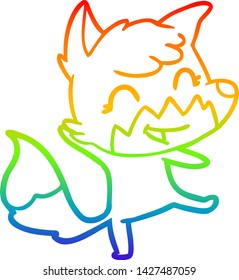 rainbow gradient line drawing of a happy cartoon fox