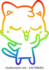 rainbow gradient line drawing of a happy cartoon cat