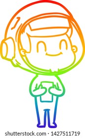 rainbow gradient line drawing of a happy cartoon astronaut man
