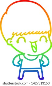 dibujo de una línea de gradiente de arco iris de un niño de caricatura feliz