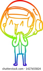 Regenbogengradientenzeichnung eines glücklichen Cartoon-Astronauten