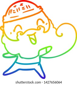 rainbow gradient line drawing of a happy man with beard and winter hat