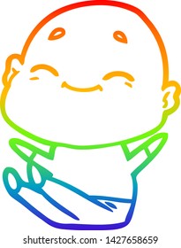rainbow gradient line drawing of a happy cartoon bald man