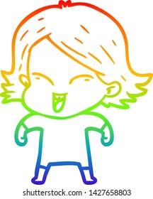 Regenbogengradientenzeichnung eines glücklichen Cartoon-Mädchens