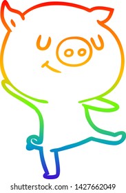 rainbow gradient line drawing of a happy cartoon pig