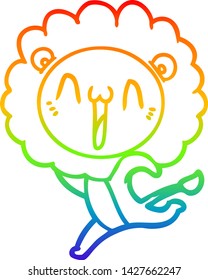 rainbow gradient line drawing of a happy cartoon lion