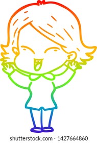 rainbow gradient line drawing of a happy cartoon girl