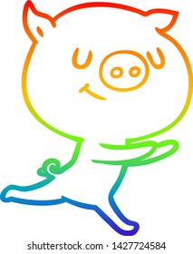 Regenbogengradientenzeichnung eines glücklichen Kartoonschweins