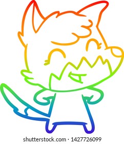 rainbow gradient line drawing of a happy cartoon fox