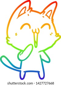rainbow gradient line drawing of a happy cartoon cat meowing