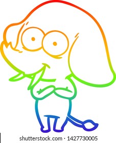 desenho de linha de gradiente arco-íris de um feliz elefante cartoon