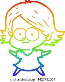 rainbow gradient line drawing of a happy cartoon girl