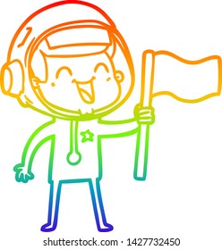 rainbow gradient line drawing of a happy cartoon astronaut
