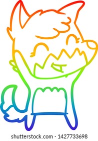 dibujo de línea de gradiente de arco iris de un zorro de caricatura feliz