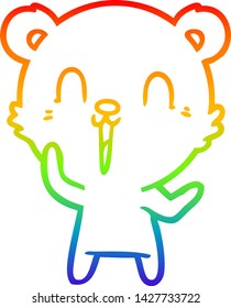 dibujo de una línea degradada de arco iris de un oso de dibujos animados feliz