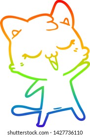 rainbow gradient line drawing of a happy cartoon cat