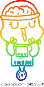 rainbow gradient line drawing of a happy cartoon robot