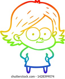 rainbow gradient line drawing of a happy cartoon girl
