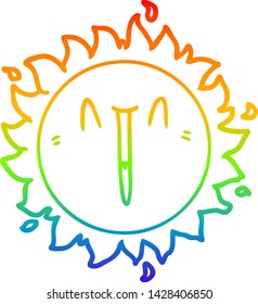 rainbow gradient line drawing of a happy cartoon sun