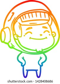 rainbow gradient line drawing of a happy cartoon astronaut
