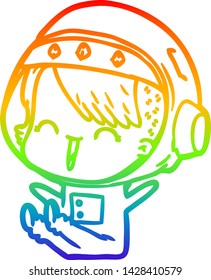 rainbow gradient line drawing of a happy cartoon space girl