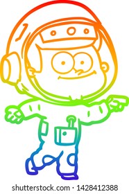 dibujo de la línea de gradiente del arco iris de una caricatura de astronauta feliz