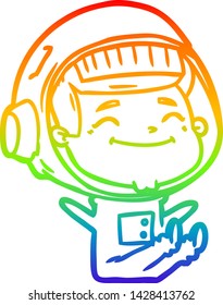 dibujo de una línea de gradiente de arco iris de un alegre astronauta de caricatura