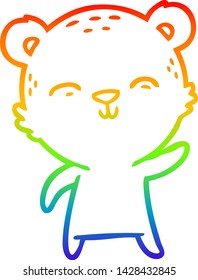 dibujo de una línea degradada de arco iris de un oso de dibujos animados feliz