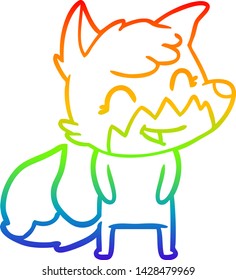 rainbow gradient line drawing of a happy cartoon fox