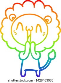 rainbow gradient line drawing of a happy cartoon lion