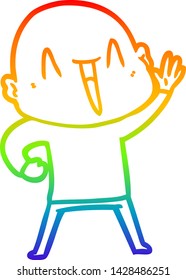 desenho de linha de gradiente do arco-íris de um homem calvo de desenhos animados feliz