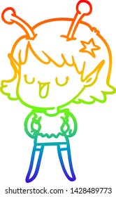 rainbow gradient line drawing of a happy alien girl cartoon