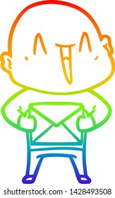 dibujo de una línea de gradiente de arco iris de un hombre calvo de dibujos animados