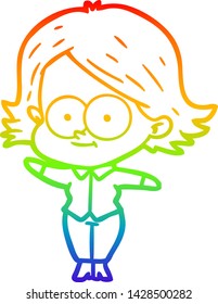 dibujo de una alegre niña de dibujos en gradiente de arco iris