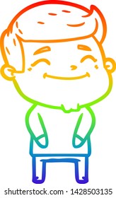 dibujo de una línea de gradiente de arco iris de un hombre de caricatura feliz
