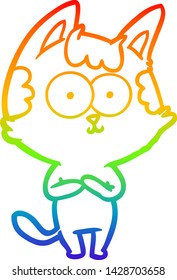 rainbow gradient line drawing of a happy cartoon cat