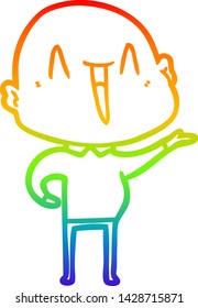 rainbow gradient line drawing of a happy cartoon bald man