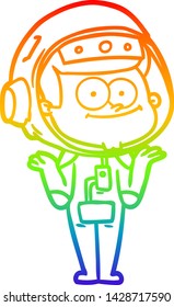 rainbow gradient line drawing of a happy astronaut cartoon
