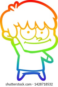 dibujo de una línea de gradiente de arco iris de un hombre de caricatura feliz