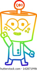 Regenbogengradientenzeichnung eines glücklichen Cartoon Roboters, der hallo
