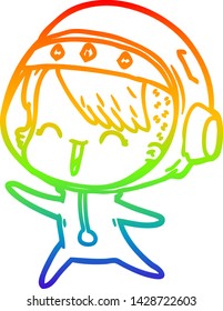 rainbow gradient line drawing of a happy cartoon space girl